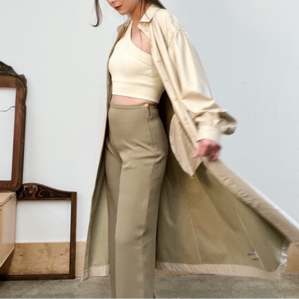 Prologue Cream Faux Leather Puff Poet Sleeve Button Duster Jacket /Dress - Picture 2 of 16